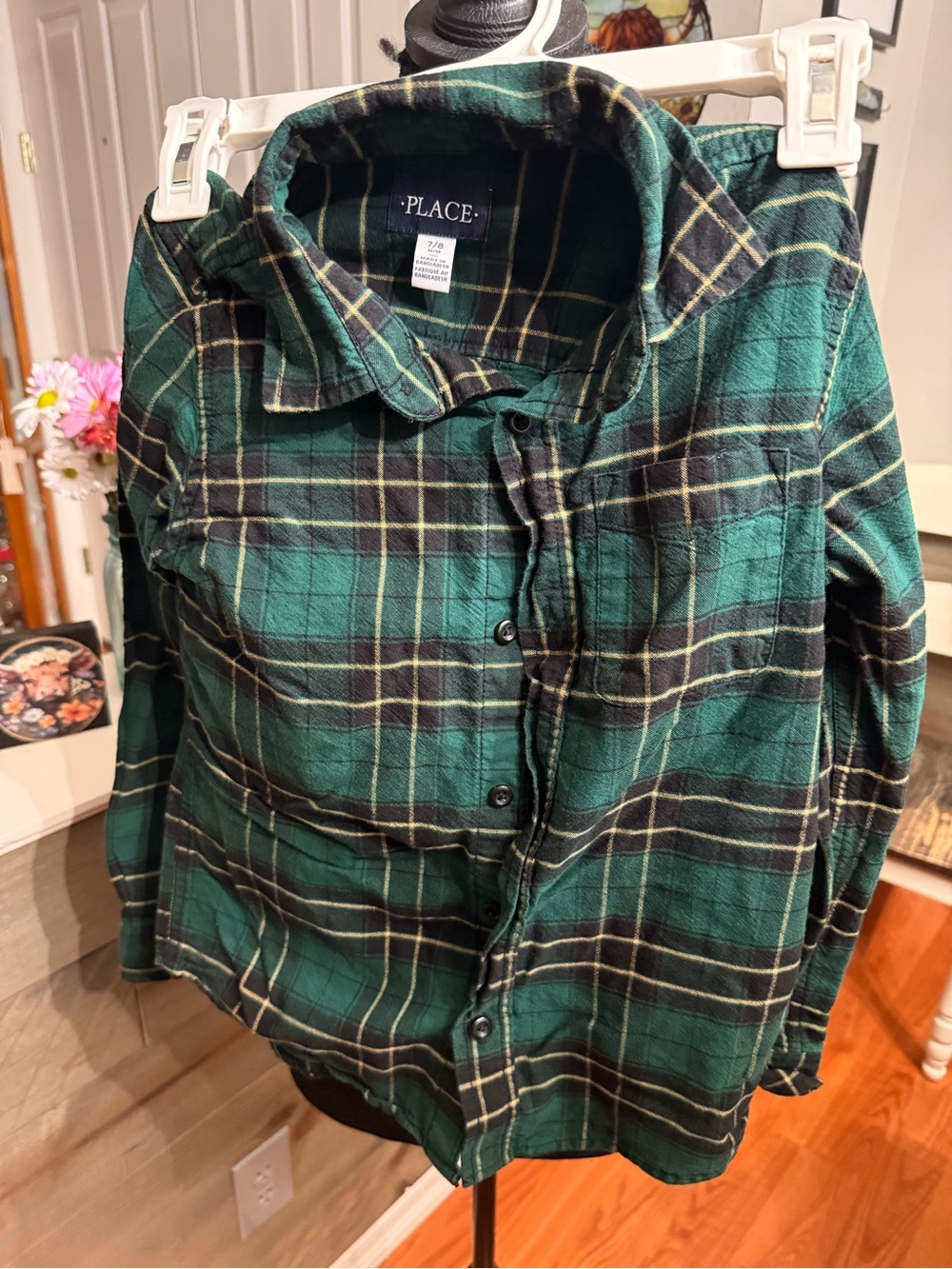 The Children's Place Green and Black Plaid Button-Up Shirt